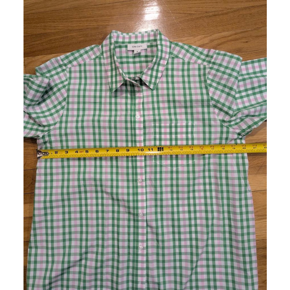 ON 34TH Green Pink Gingham Plaid Shirt Medium - Picture 6 of 9